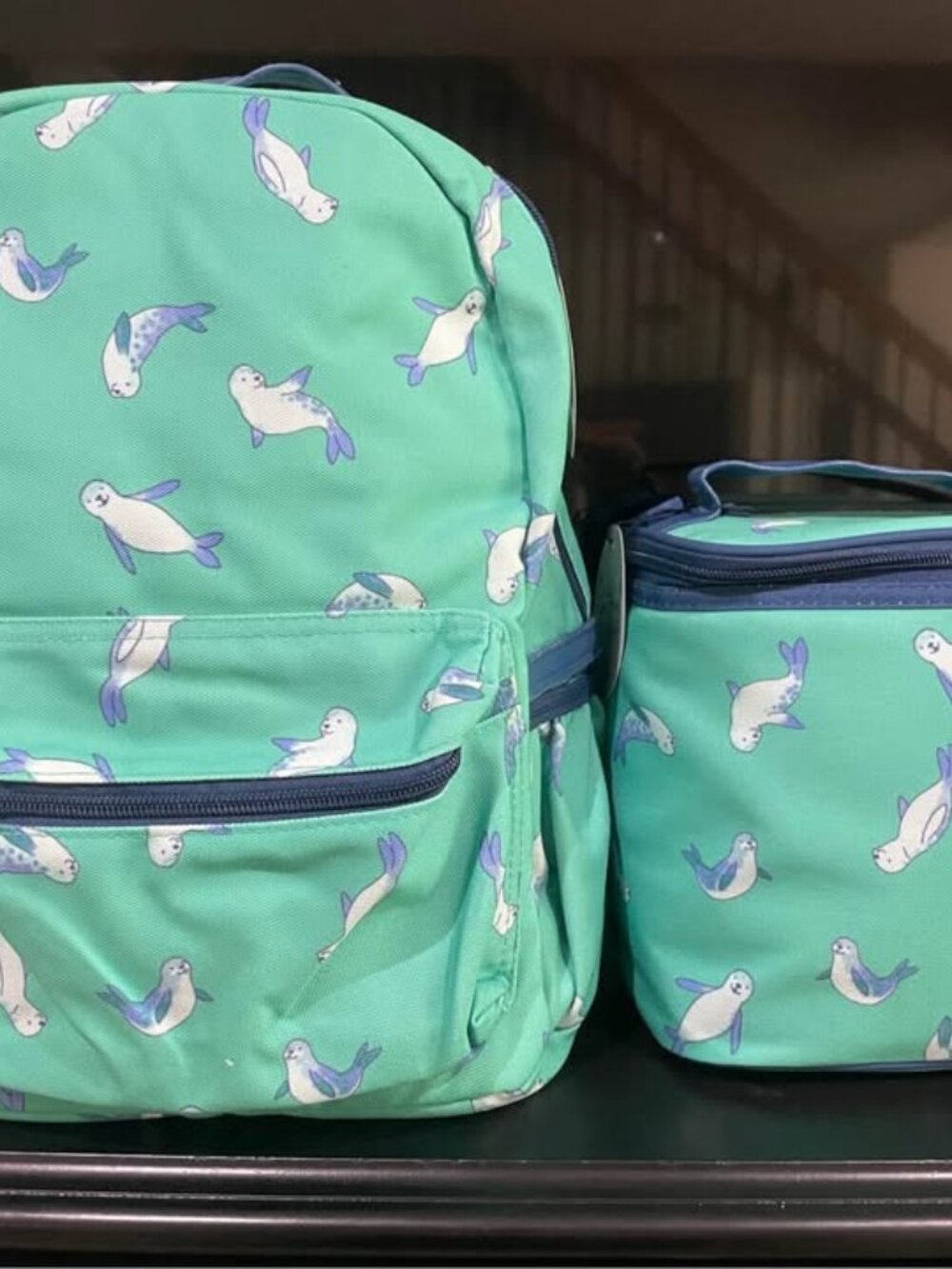 New SweetHoney Set Seal Green School Backpack & Insulated Lunch Box Cooler Bag